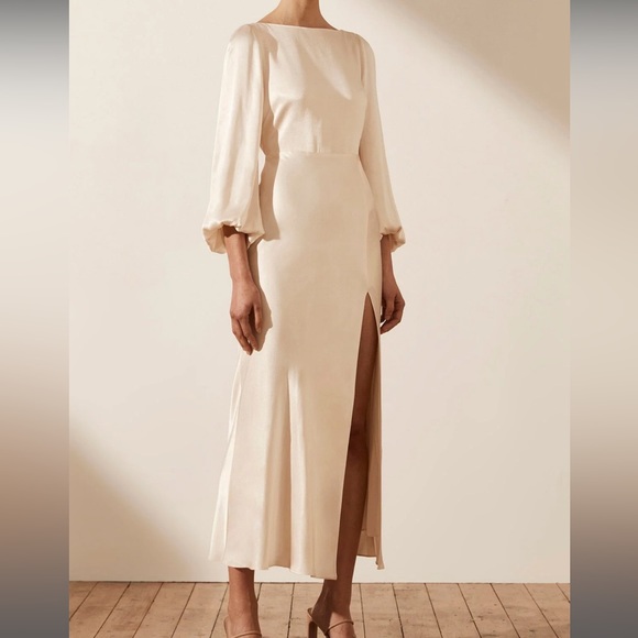 Shona Joy La Lune Balloon Sleeve Backless Midi Dress - Cream - Picture 2 of 3